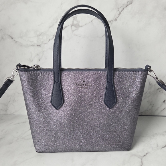 Kate Spade Joeley Small Satchel Crossbody Dusk Navy Sparkle - Picture 2 of 12